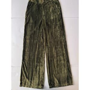 Hermosa Crushed Velvet Wide Leg Pants Women M Green Whimsical